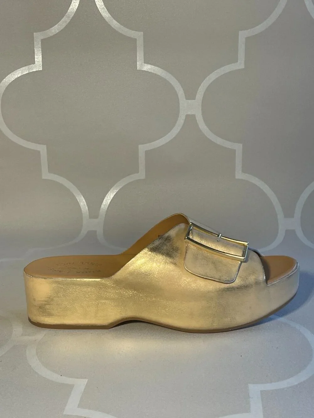 KORK-EASE York Gold Tone Leather Platform Sandals